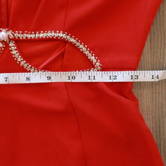 NWT MAC DUGGAL red cut out maxi dress plunge neck puff sleeve A2630 2 party form - Picture 12 of 12